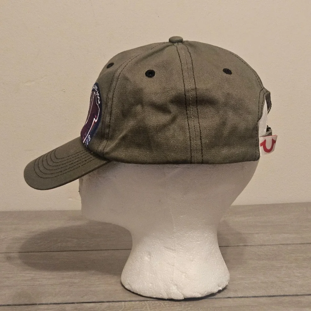 True Religion Mens Olive Green Baseball Cap Horseshoe Logo Adjustable Hat Cotton